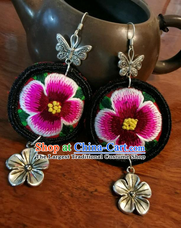 Traditional China Silver Plum Blossom Jewelry Handmade Ear Accessories Ethnic Embroidered Flower Earrings for Women