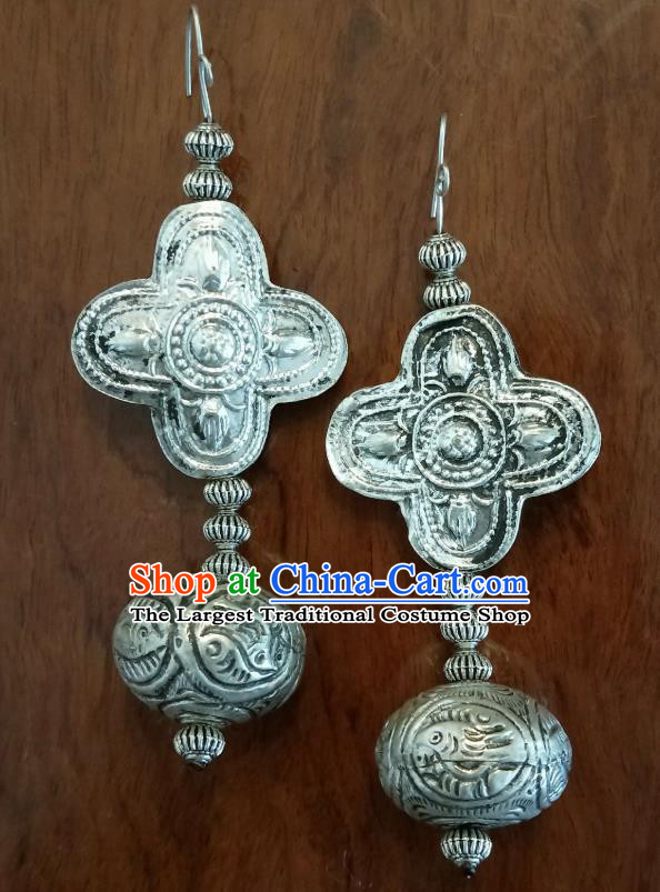 China Traditional Miao Ethnic Silver Ear Accessories Handmade Women Jewelry National Earrings