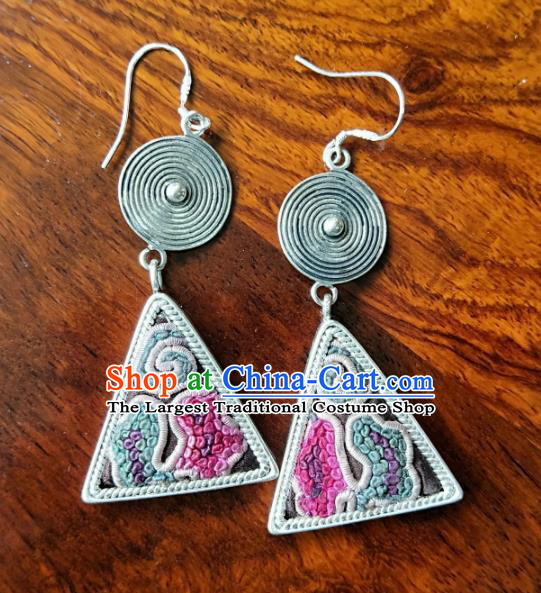 Handmade China Women Embroidered Ear Accessories National Silver Earrings Traditional Ethnic Jewelry