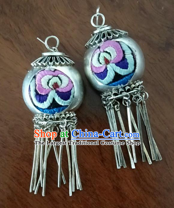 Handmade China Traditional Ethnic Women Jewelry Embroidered Ear Accessories National Silver Tassel Earrings