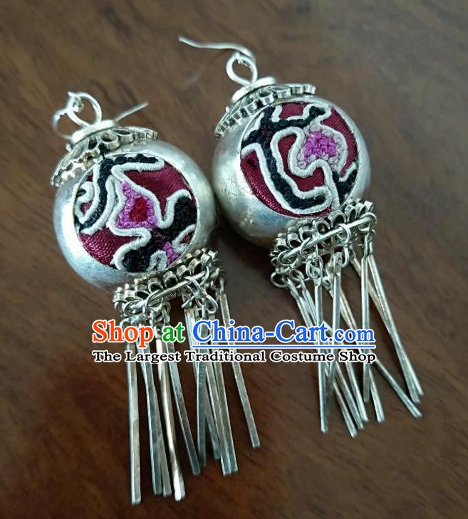 China Traditional Ethnic Women Embroidered Jewelry National Silver Earrings Handmade Ear Accessories