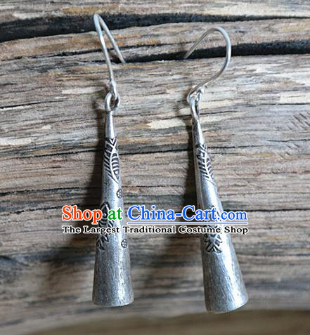 Traditional China Handmade Individual Ear Accessories Miao Nationality Ethnic Silver Earrings