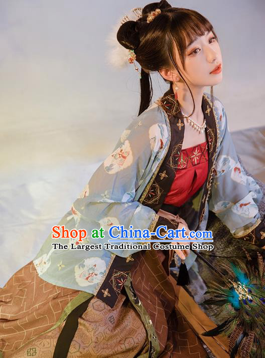 Traditional Chinese Ancient Song Dynasty Hanfu Apparels Embroidered Blouse Top and Skirt Historical Costumes for Young Lady