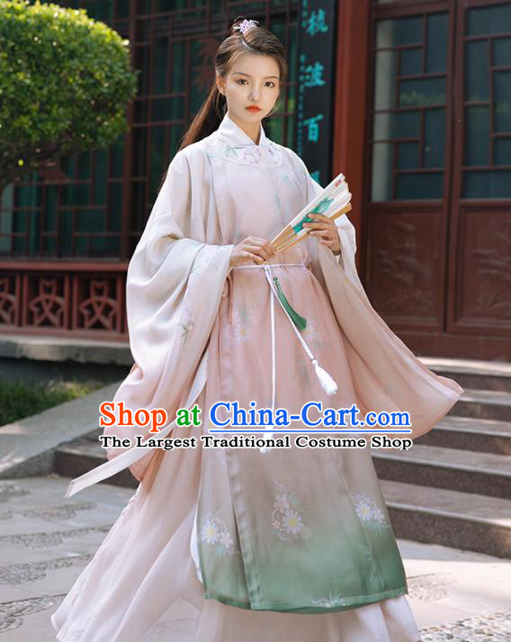 China Song Dynasty Round Collar Robe Traditional Hanfu Dress Ancient Chinese Female Swordsman Costume