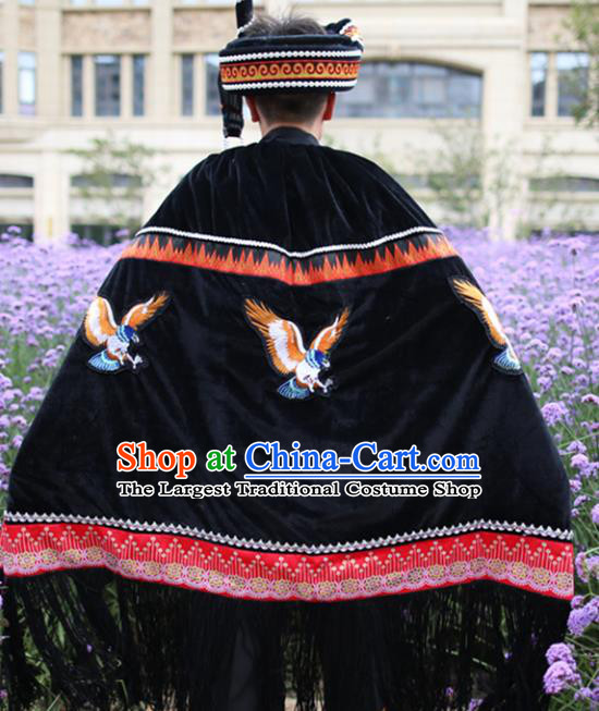 Chinese Yi Nationality Embroidered Eagle Cape Quality Ethnic Costumes Torch Festival Men Cloak