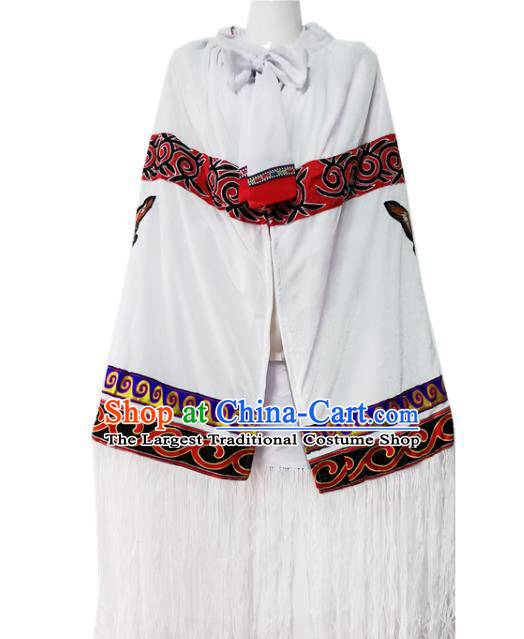 Chinese Quality Ethnic Costumes Torch Festival Men Cloak Yi Nationality Embroidered Eagle White Cape