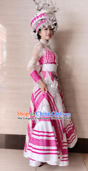 China Stage Show Clothing Ethnic Traditional Celebration Dress Yao Minority Nationality Costumes with Hair Accessories