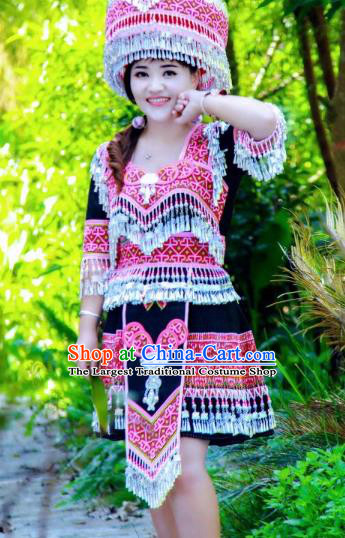 China Traditional Yao Ethnic Costumes Minority Nationality Folk Dance Clothing and Hat