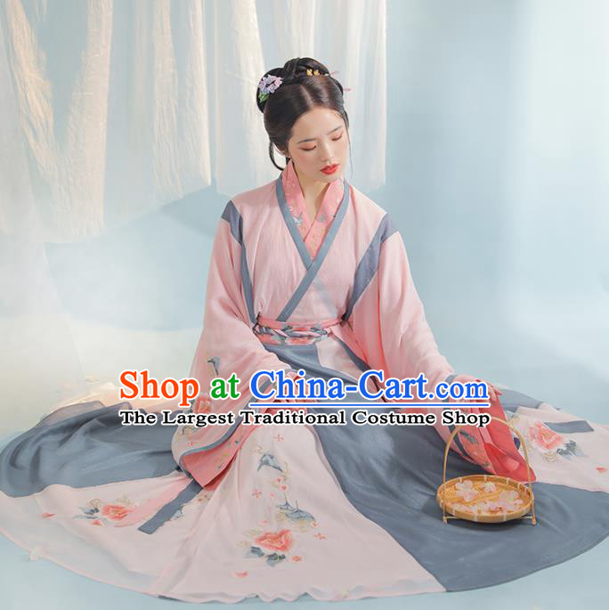 Chinese Ancient Clothing Traditional Costumes Jin Dynasty Royal Princess Embroidered Hanfu Dress