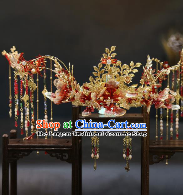 China Wedding Hair Jewelry Accessories Traditional Handmade Bride Tassel Phoenix Coronet