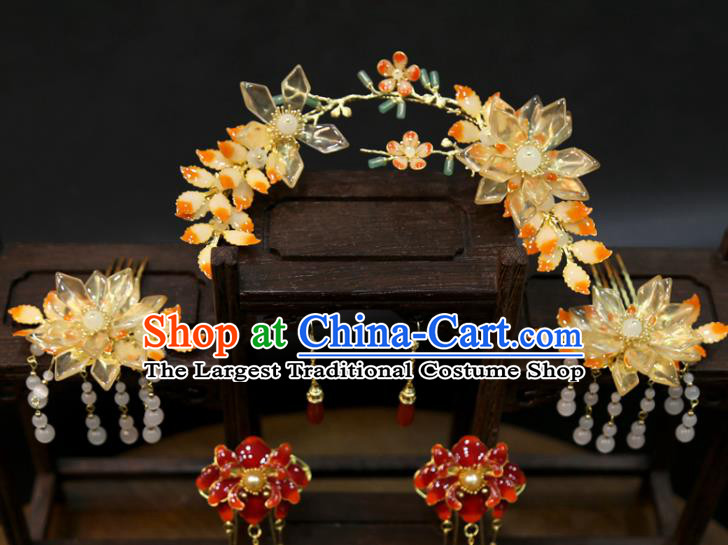 Chinese Wedding Hair Sticks Classical Hair Accessories Traditional Xiuhe Suit Lotus Hairpins Full Set