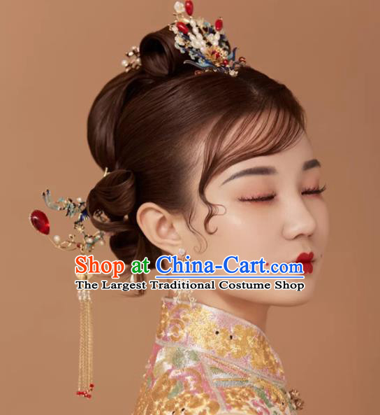 Chinese Wedding Hair Accessories Xiuhe Suit Phoenix Hair Crown Traditional Bride Hairpins Full Set