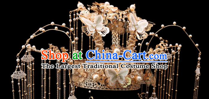 Chinese Xiuhe Suit Hair Accessories Traditional Wedding Bride Hair Crown Lace Butterfly Phoenix Coronet Full Set