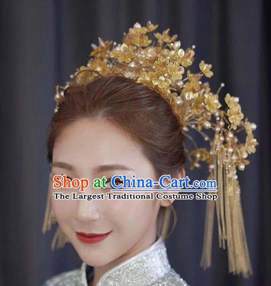 Chinese Bride Phoenix Coronet Xiuhe Suit Hair Accessories Traditional Wedding Golden Hair Crown