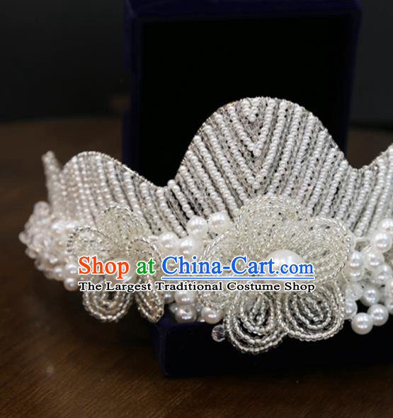 Top Grade Europe Princess Hair Accessories White Beads Flower Royal Crown