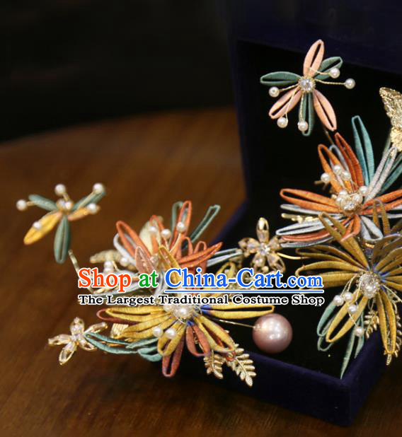 Chinese Traditional Classical Hair Accessories Xiuhe Suit Hair Claws Wedding Silk Flower Hair Stick