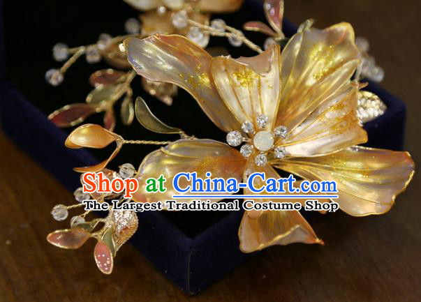 Chinese Xiuhe Suit Hairpin Traditional Classical Hair Accessories Wedding Golden Flower Hair Stick