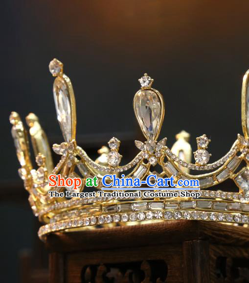 Top Grade Handmade Europe Princess Wedding Hair Jewelry Zircon Accessories Golden Round Royal Crown