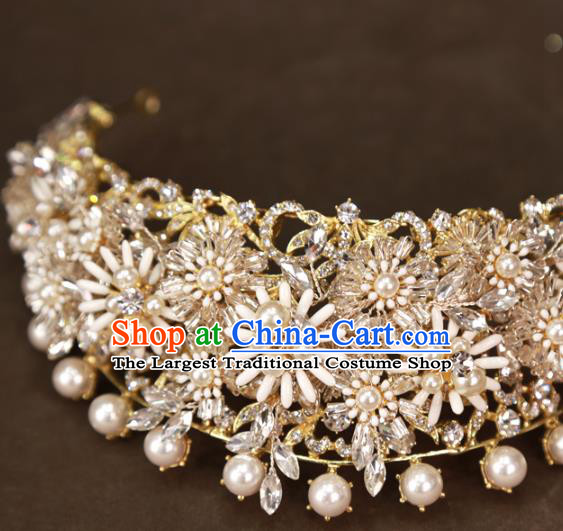 Europe Princess Pearls Royal Crown Hair Jewelry Bride Hair Accessories Wedding Daisy Hair Clasp