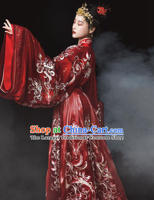 Ancient China Traditional Royal Princess Embroidered Clothing Jin Dynasty Wedding Red Hanfu Dress for Women