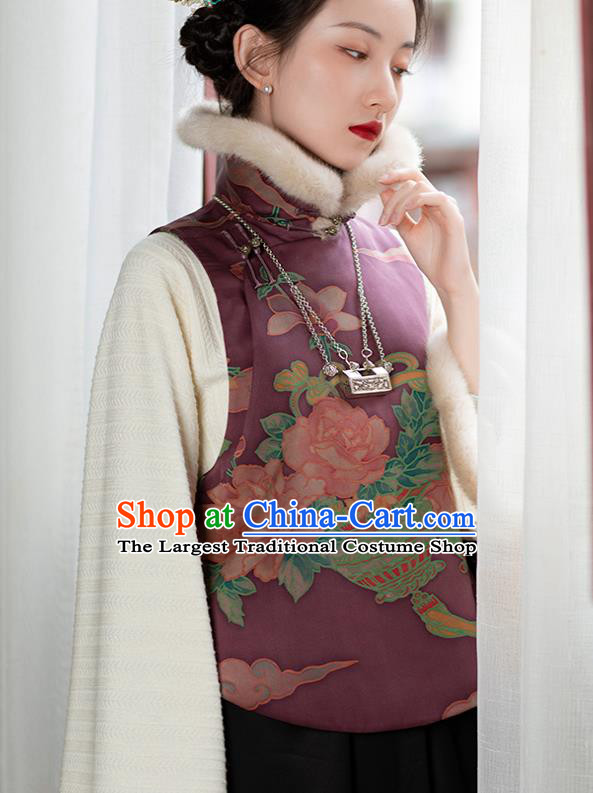 Chinese Tang Suit Purple Silk Waistcoat Traditional National Women Clothing Classical Vest