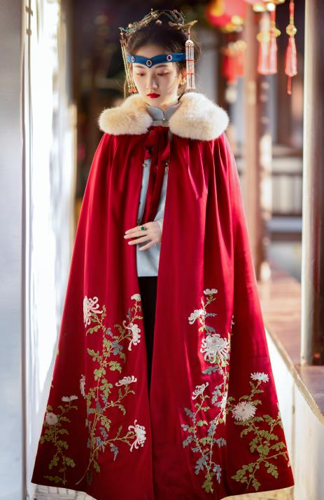 Chinese Traditional Qing Dynasty Costume Ancient Court Lady Embroidered Red Cloak