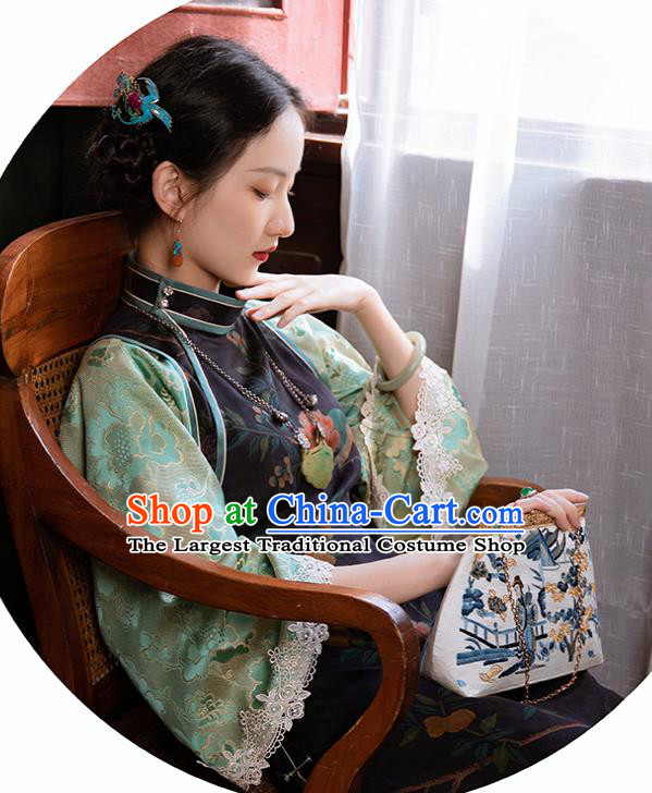 Republic of China Classical Printing Silk Qipao Dress Traditional Women Costume Chinese National Cheongsam