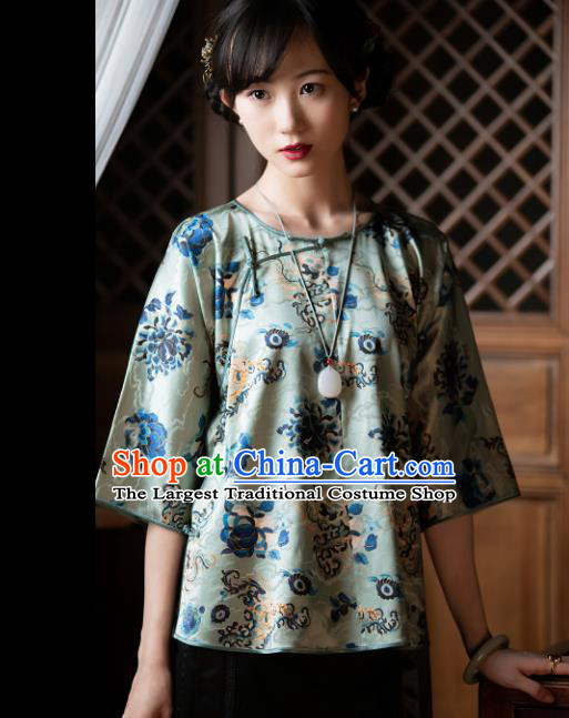 Chinese National Shirt Tang Suit Upper Outer Garment Traditional Silk Blouse for Women