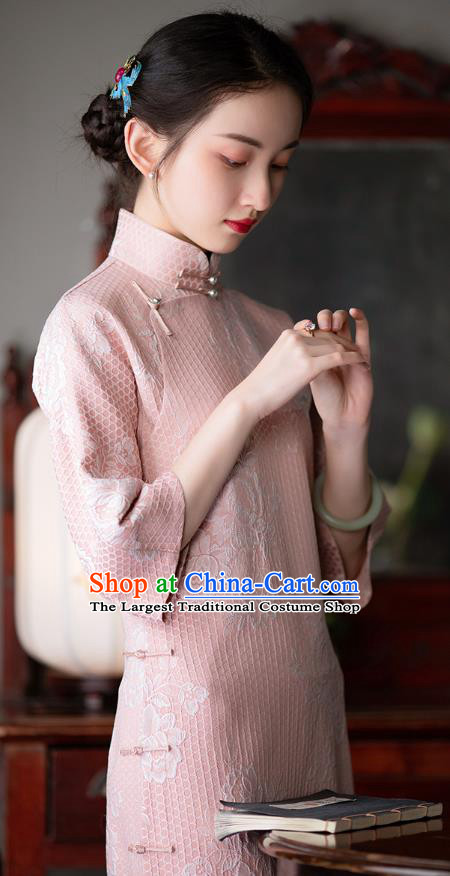 Chinese Classical Pink Qipao Dress Traditional Women Cheongsam National Costume