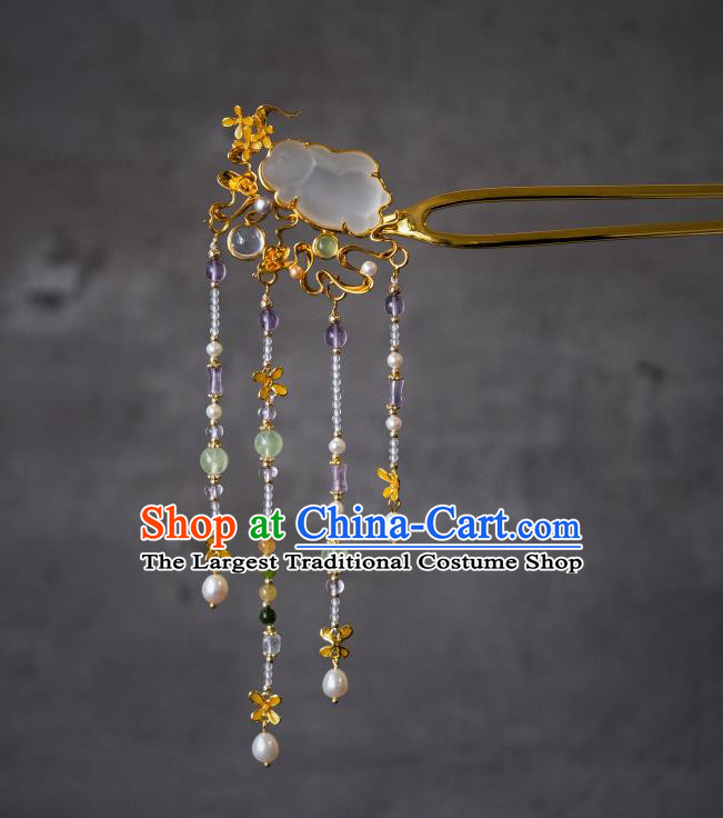 Handmade China Ancient Princess Osmanthus Rabbit Tassel Hairpin Ming Dynasty Court Gilding Hair Accessories