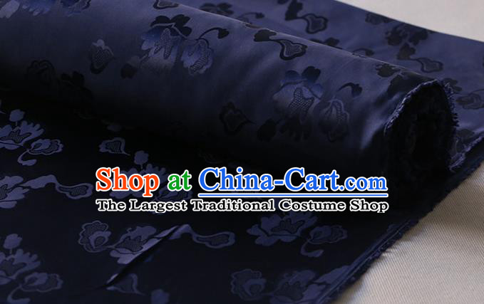 Navy Silk Drapery Asian Chinese Hanfu Satin Cloth Traditional Pattern Design Mulberry Silk Fabric