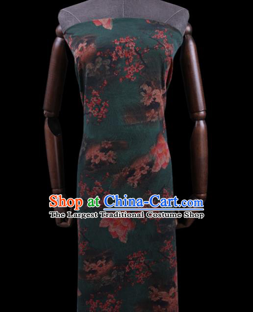 Chinese Classical Plum Blossom Pattern Green Silk Drapery Cloth Asian Traditional Cheongsam Watered Gauze Fabric