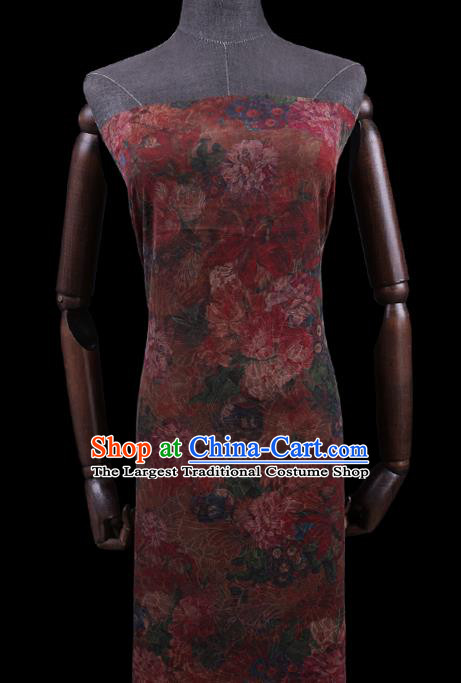 Chinese Classical Flowers Pattern Orange Watered Gauze Traditional Asian Gambiered Guangdong Silk Fabric Cheongsam Cloth Drapery