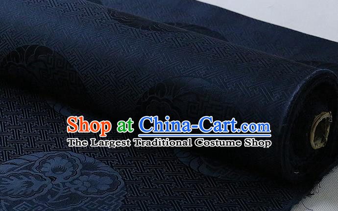 Traditional Classical Royal Pattern Navy Silk Drapery Chinese Cheongsam Cloth Fabric