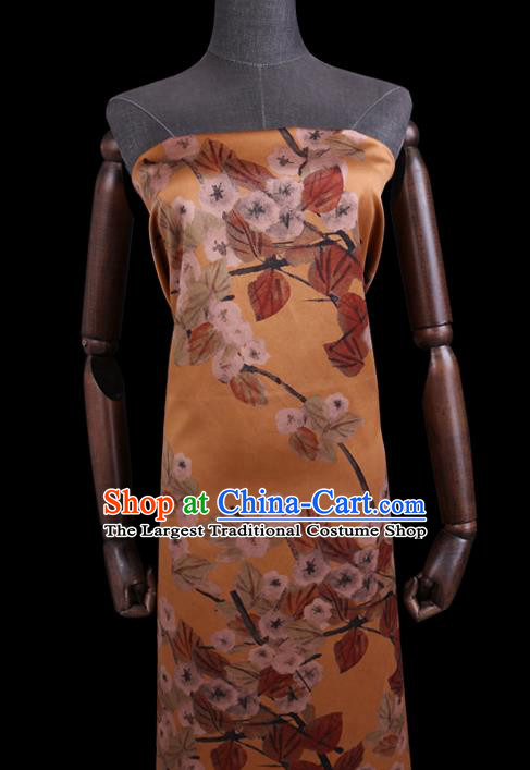 Chinese Classical Plum Pattern Yellow Watered Gauze Fabric Traditional Cheongsam Gambiered Guangdong Silk