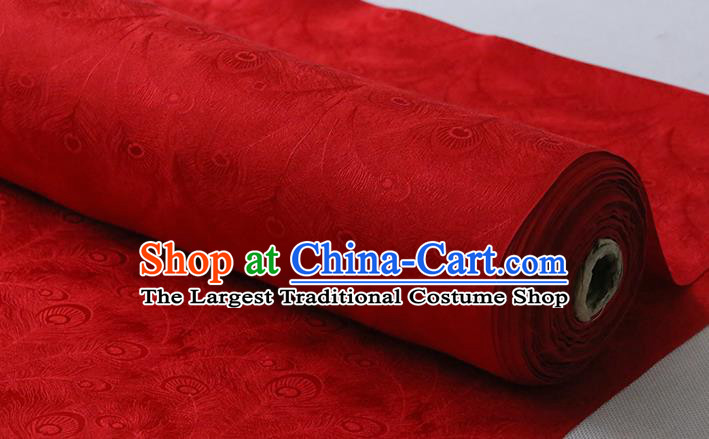 Chinese Cheongsam Jacquard Cloth Traditional Red Silk Fabric Classical Phoenix Feather Pattern Silk Drapery