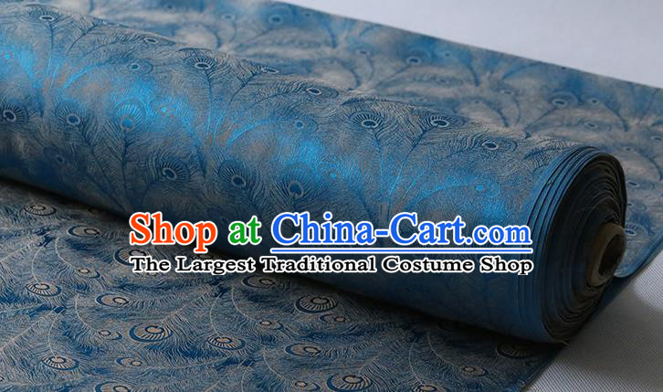 Chinese Classical Phoenix Feather Pattern Cheongsam Jacquard Cloth Traditional Lake Blue Silk Drapery Silk Fabric