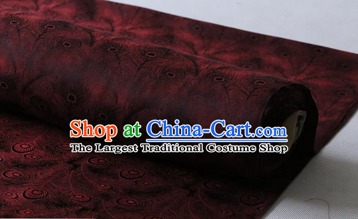 Chinese Bordeaux Silk Fabric Cheongsam Classical Phoenix Feather Pattern Jacquard Cloth Traditional Silk Drapery