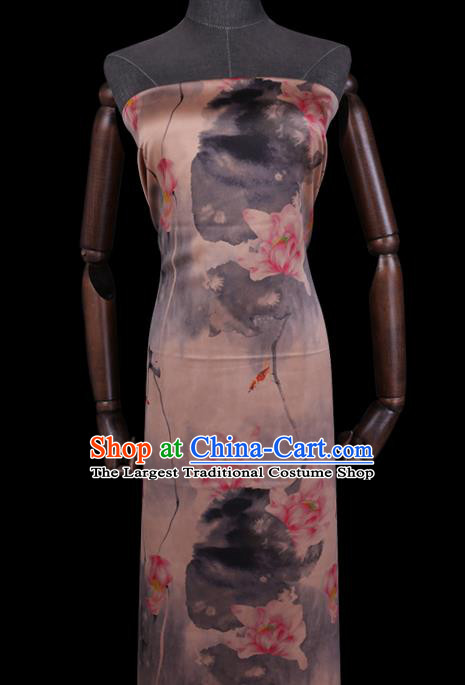 Chinese Classical Ink Lotus Pattern Watered Gauze Traditional Cheongsam Gambiered Guangdong Silk Fabric