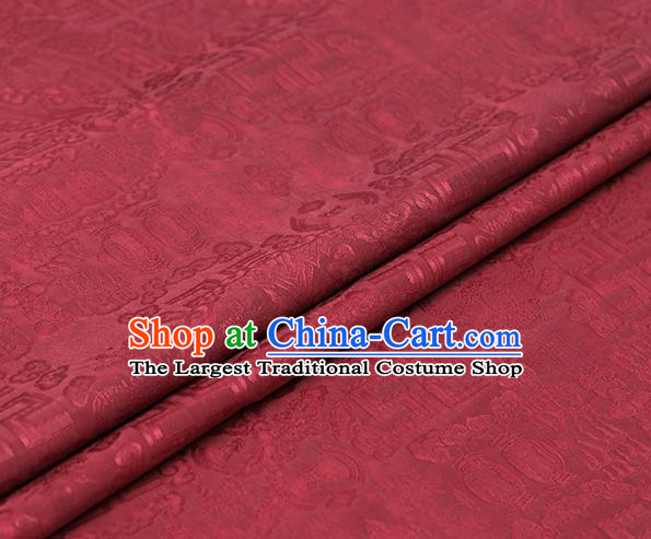 Chinese Traditional Cheongsam Cloth Weave Satin Fabric Classical Auspicious Pattern Rust Red Silk Drapery