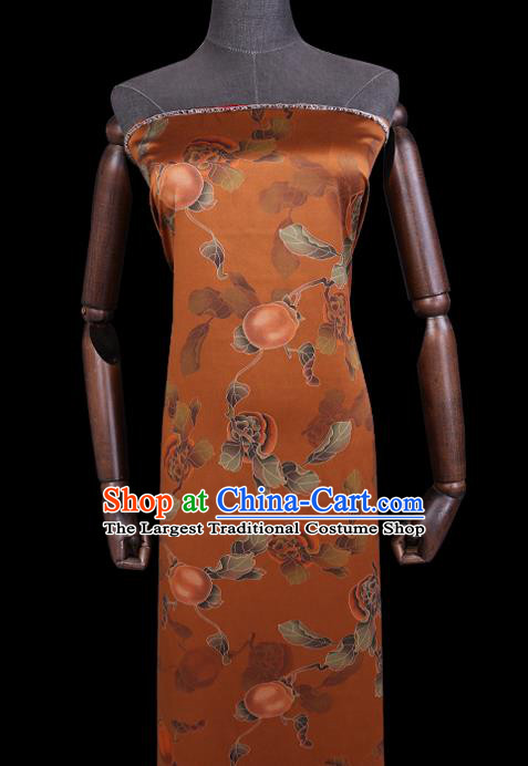 Chinese Classical Persimmon Pattern Orange Satin Fabric Traditional Cheongsam Gambiered Guangdong Silk Watered Gauze