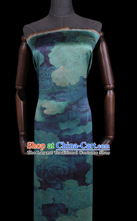 Chinese Cheongsam Blue Satin Cloth Traditional Watered Gauze Classical Cloud Pattern Gambiered Guangdong Silk Fabric