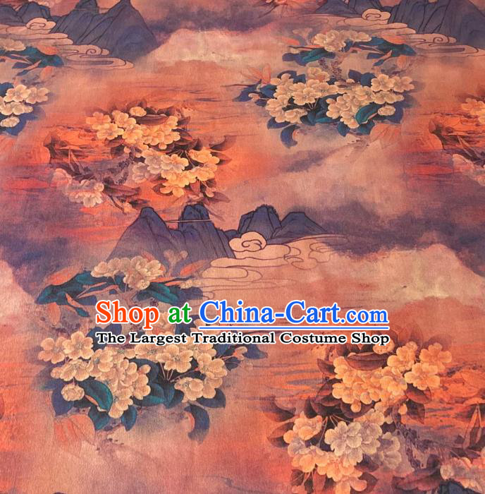 Chinese Cheongsam Classical Pear Blossom Pattern Orange Gambiered Guangdong Silk Traditional Watered Gauze Satin Fabric