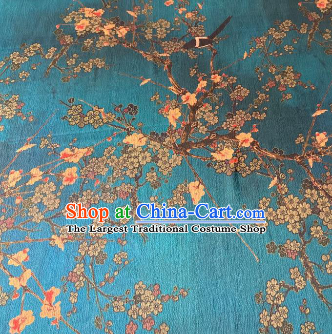 Chinese Classical Plum Blossom Pattern Gambiered Guangdong Silk Traditional Cheongsam Blue Watered Gauze Fabric