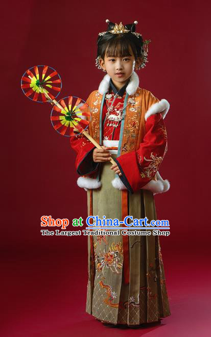 China Ancient Noble Girl Embroidered Hanfu Clothing Traditional Song Dynasty Baby Princess Historical Costumes for Kids