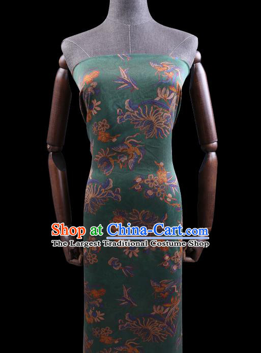 Chinese Traditional Gambiered Guangdong Gauze Cheongsam Cloth Fabric Classical Chrysanthemum Pattern Green Silk Drapery