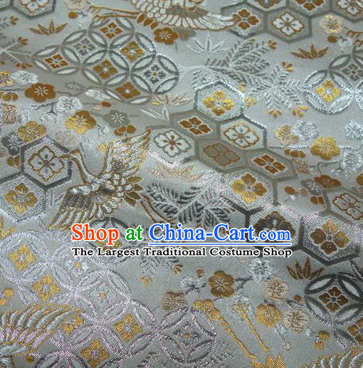 Japanese Traditional Cranes Pattern Design Brocade Nishijin Tapestry Satin Asian Kimono Grey Fabric