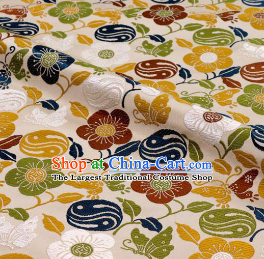 Japanese Traditional Butterfly Plum Pattern Design Brocade Nishijin Tapestry Satin Asian Kimono Beige Cloth Fabric