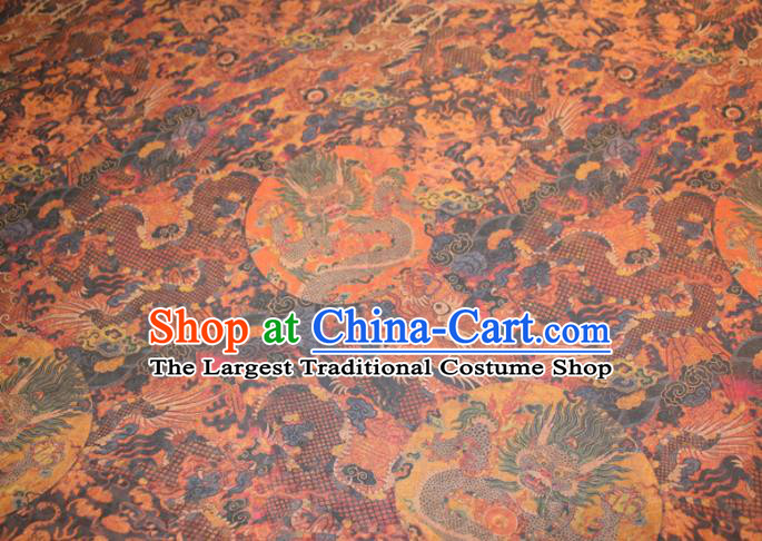 Chinese Classical Dragon Pattern Silk Drapery Traditional Gambiered Guangdong Gauze Cheongsam Yellow Satin Fabric