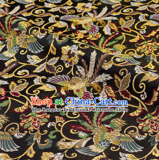 Asian Kimono Cloth Fabric Japanese Nishijin Tapestry Satin Traditional Phoenix Pattern Design Black Brocade